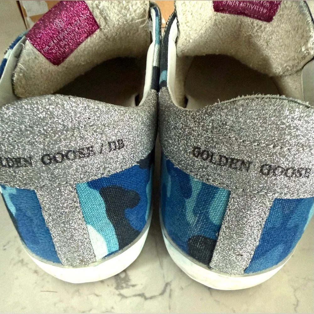 Golden Goose Blue Camo and Silver Sparkle Shoes Size 8 EUC - Picture 4 of 10